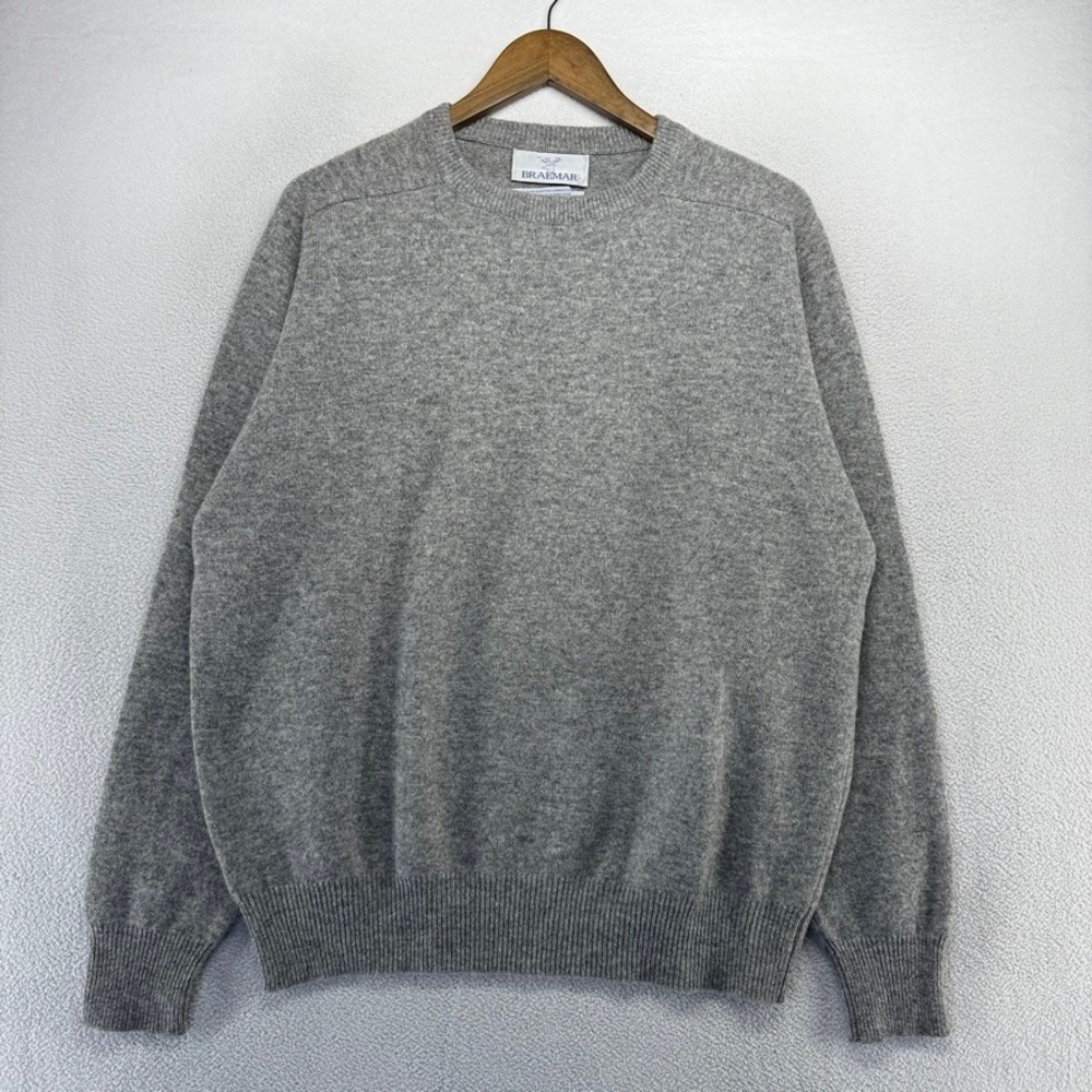 Vintage Braemar Sweater Mens XL Gray Scottish Lambswool Deadstock 70s 80s Crew